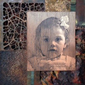 Portrait of HRH Princess Estelle. It is made of etched and patinated copper, bronze and brass, 40x40 cm.
